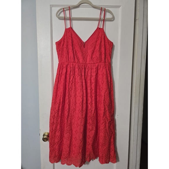 J.CREW Dresses & Skirts - J.Crew Women Double Strap Embroidered Eyelet Orange Midi Dress Size 14
